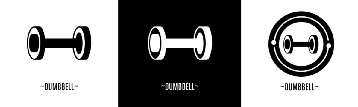 Dumbbell logo set. Collection of black and white logos. Stock vector.