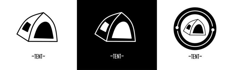 Tent logo set. Collection of black and white logos. Stock vector.