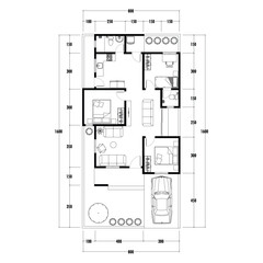 Architecture plan with furniture. home floor plan, isolated on white background, stock illustration. eps 10.