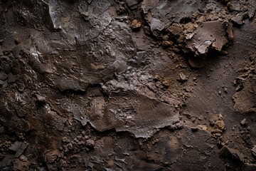 Close-up of a rocky wall covered in dirt and debris