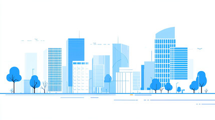 minimalist abstract city skyline, in the color of blue
