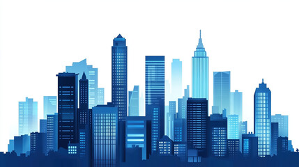 minimalist abstract city skyline, in the color of blue