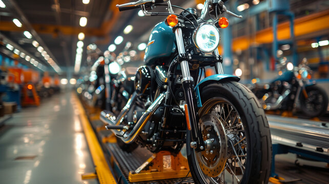 A motorcycle manufacturing plant with assembly lines