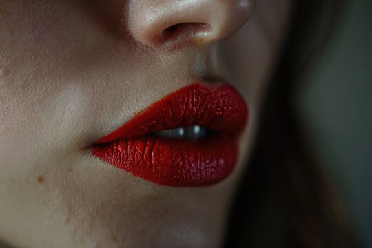 A close-up shot of a woman's lips with vibrant red lipstick, great for beauty or fashion related content