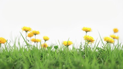 A bouquet of bright yellow flowers sitting on the lush green grass, perfect for any spring or summer themed image