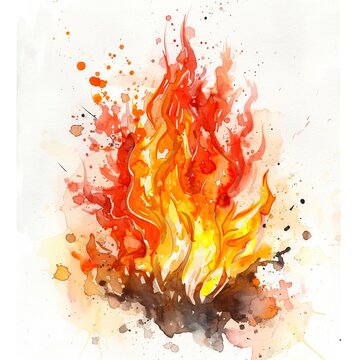 fire painted in watercolor style