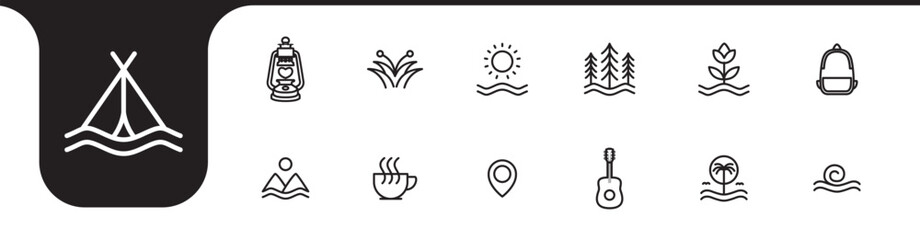 camping kits icon set collection design vector