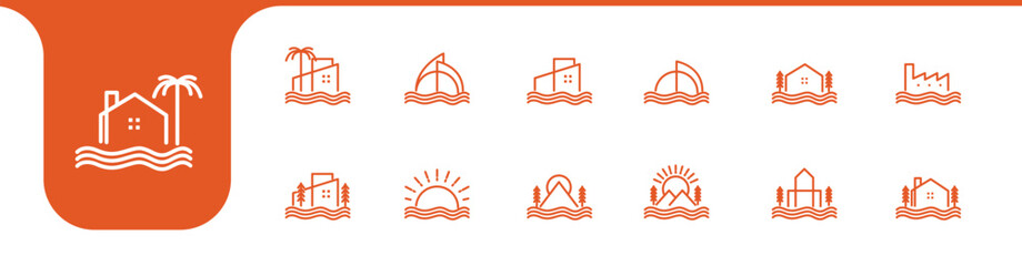 coast building line set icon design vector © devastudios