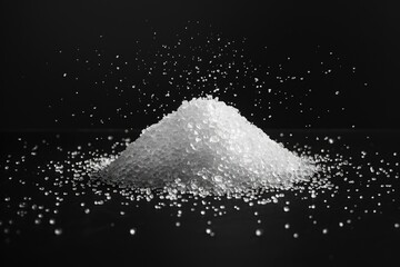 A pile of sugar sits on top of a table in a domestic setting, great for use in food or kitchen themed contexts