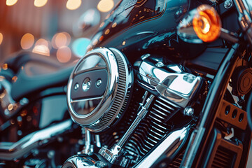 Fototapeta premium Closeup of a motorcycle engine, ideal for the automotive industry