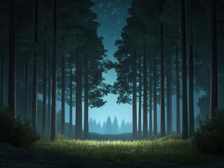 Advanced ecotourism in a pine forest, needles shimmering under futuristic lighting, rich wildlife and foliage, travelers using AR guides