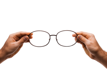 Close-Up Of Hands Holding Round Glasses On A White Background