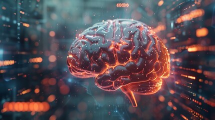 The futuristic brain contains AI text representing artificial intelligence, technology, data science and innovative Internet projects. The banner of business