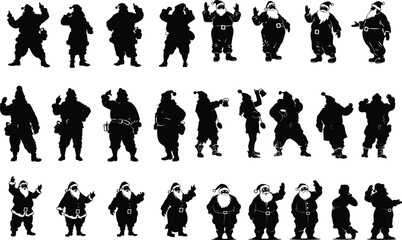 Christmas Silhouettes of Santa Claus in Various Poses for Holiday Designs