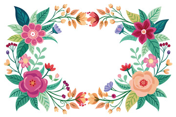 Colorful Floral Frame with White Center