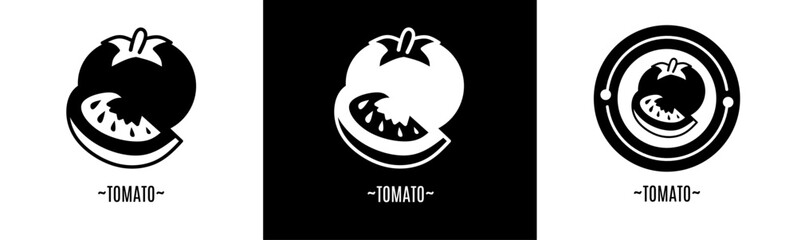 Tomato logo set. Collection of black and white logos. Stock vector.