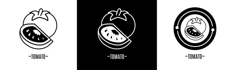Tomato logo set. Collection of black and white logos. Stock vector.
