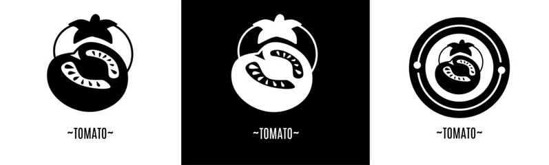 Tomato logo set. Collection of black and white logos. Stock vector.