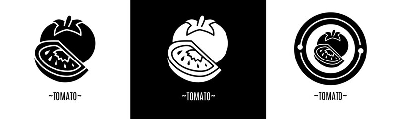 Tomato logo set. Collection of black and white logos. Stock vector.