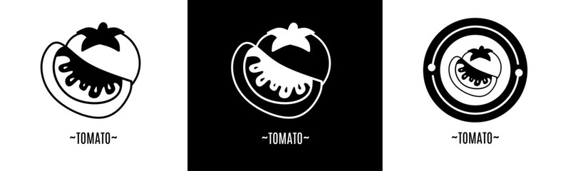 Tomato logo set. Collection of black and white logos. Stock vector.
