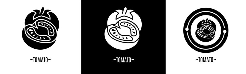 Tomato logo set. Collection of black and white logos. Stock vector.