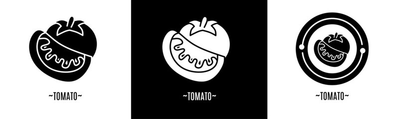 Tomato logo set. Collection of black and white logos. Stock vector.