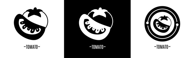 Tomato logo set. Collection of black and white logos. Stock vector.