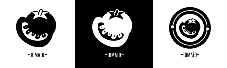 Tomato logo set. Collection of black and white logos. Stock vector.