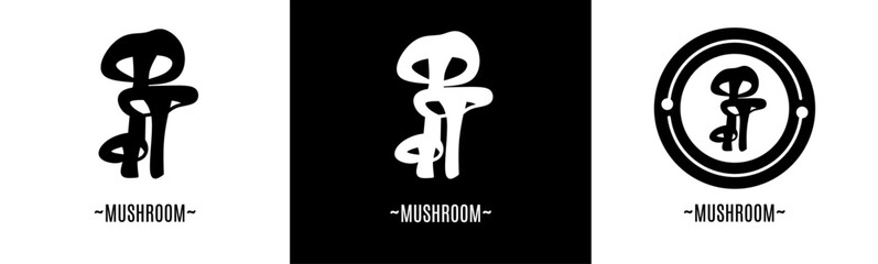 Mushroom logo set. Collection of black and white logos. Stock vector.