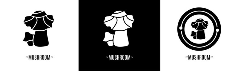 Mushroom logo set. Collection of black and white logos. Stock vector.