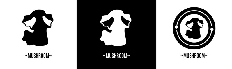 Mushroom logo set. Collection of black and white logos. Stock vector.