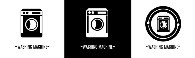 Washing machine logo set. Collection of black and white logos. Stock vector.