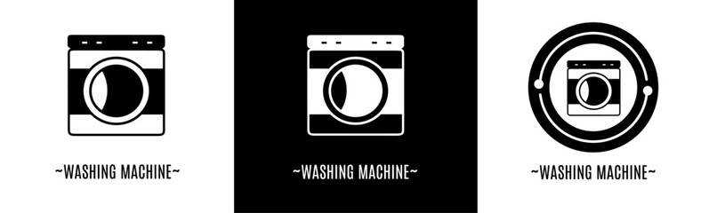Washing machine logo set. Collection of black and white logos. Stock vector.