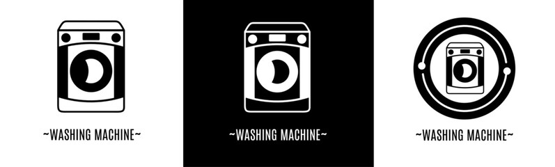 Washing machine logo set. Collection of black and white logos. Stock vector.