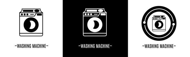 Washing machine logo set. Collection of black and white logos. Stock vector.
