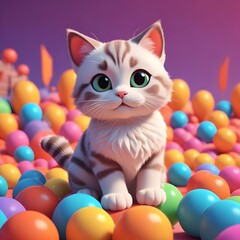 cat with ball, cat and ball