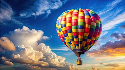 Fototapeta premium Colorful hot air balloon floating in the sky , adventure, freedom, travel, sky, clouds, transportation, ballooning, aerial