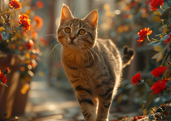 a cat walking on a rock
