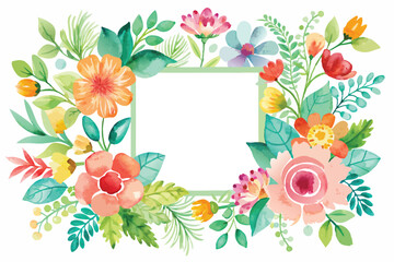 Obraz premium Watercolor Floral Frame with Blank Square Center