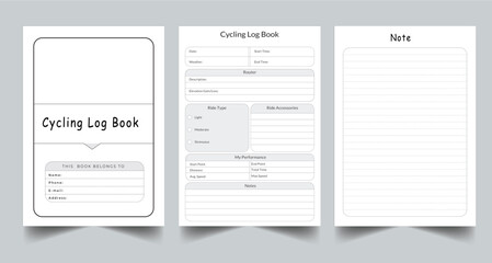 Cycling Log Book Planner kdp Interior printable template design.