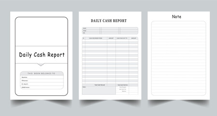 Daily Cash Report Planner kdp Interior printable template design.