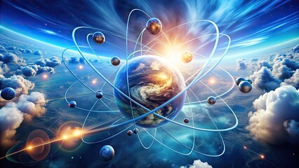 Subatomic world with swirling clouds of probabilities surrounding electrons and protons, quantum, physics, uncertainty