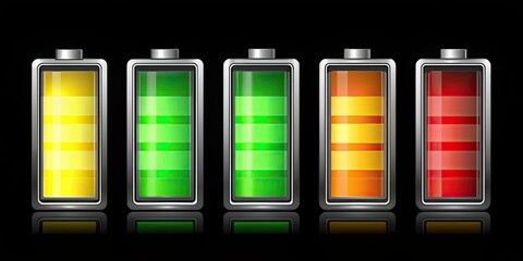 Battery level indicator icons set, battery, level, indicator, icon, symbol, charge, energy, power, electricity, low, full