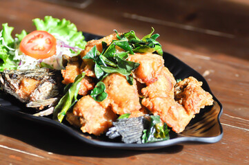 sliced fish or fried fish , fried tilapia fish