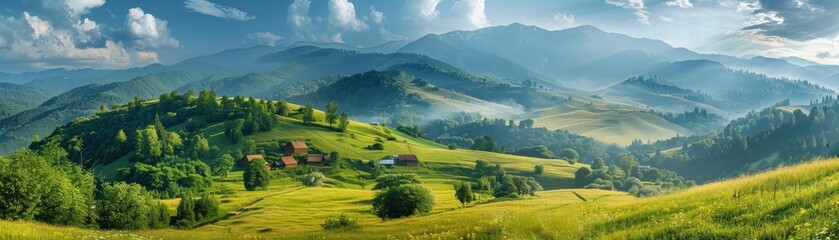 Obraz premium A beautiful mountain landscape with a small village in the foreground