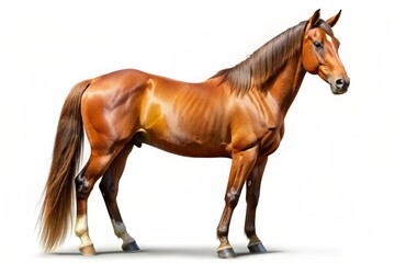 Obraz premium Majestic brown horse portrait and standing poses isolated on a white background as transparent PNG, perfect for equestrian designs and animal lovers' projects.