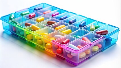 Fototapeta premium A close-up shot of a brightly colored pills box with compartments for each day of the week, medicine, healthcare