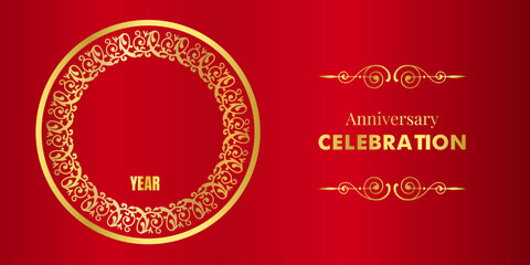 Blank anniversary with circle motif concept in gold color.