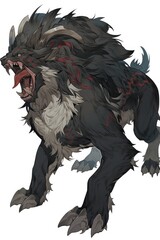 Fierce black wolf with sharp claws and fangs.