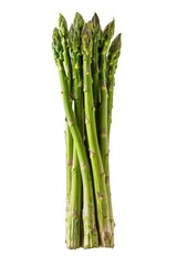 Fresh asparagus arranged on a clean white surface